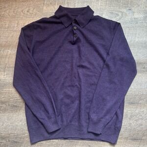 Orvis Merino Wool Button  Pullover Grandpa Sweater Fly Fishing Medium Purple